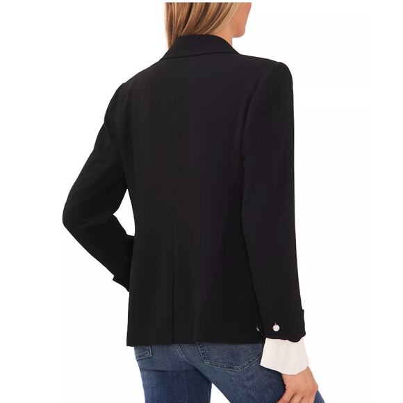 CeCe Black Women's Notched Collar Contrast Ruffled-Cuff Blazer XS - Picture 2 of 12